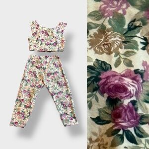 90s LA Movers 2pcs. Cropped Top Leggins Colorful Roses Aerobics Gym Workout SML